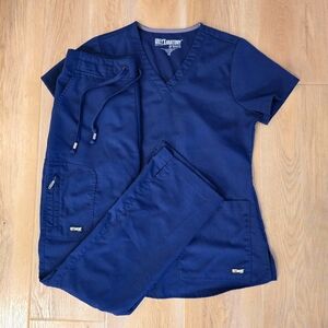 Grey’s Anatomy Aubrey Mia Scrub Set Womens XS Indigo Navy Top Pants Barco